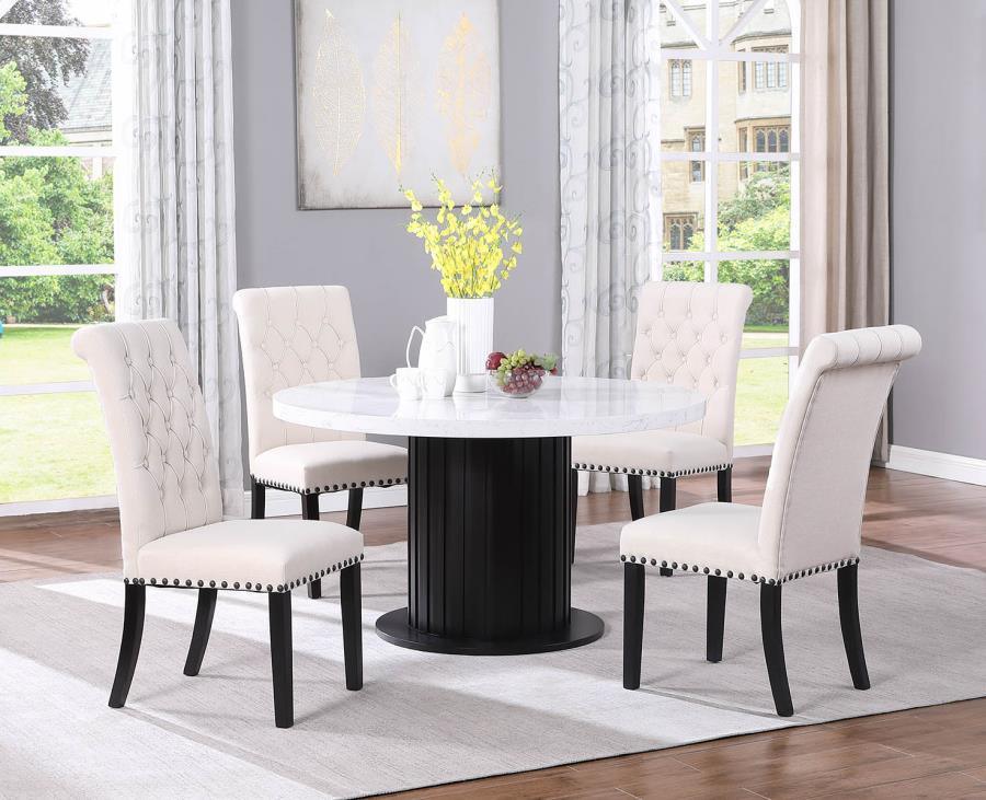 Sherry 5-piece Round Dining Set with Sand Velvet Chairs 115490-S5S Coaster FredCo