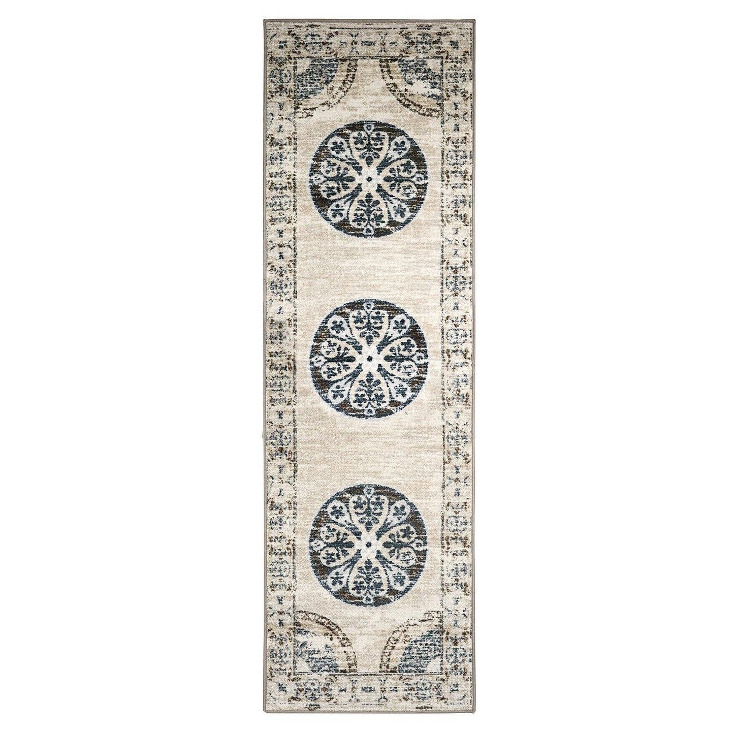 Shiloh Non-Slip Foldable Distressed Medallion Nylon Rug FredCo