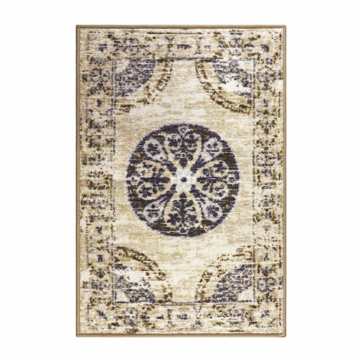 Shiloh Non-Slip Foldable Distressed Medallion Nylon Rug FredCo