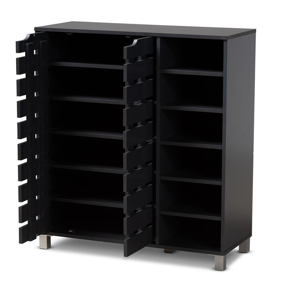 Shirley Modern and Contemporary Dark Grey Finished 2-Door Wood Shoe Storage Cabinet with Open Shelves FredCo