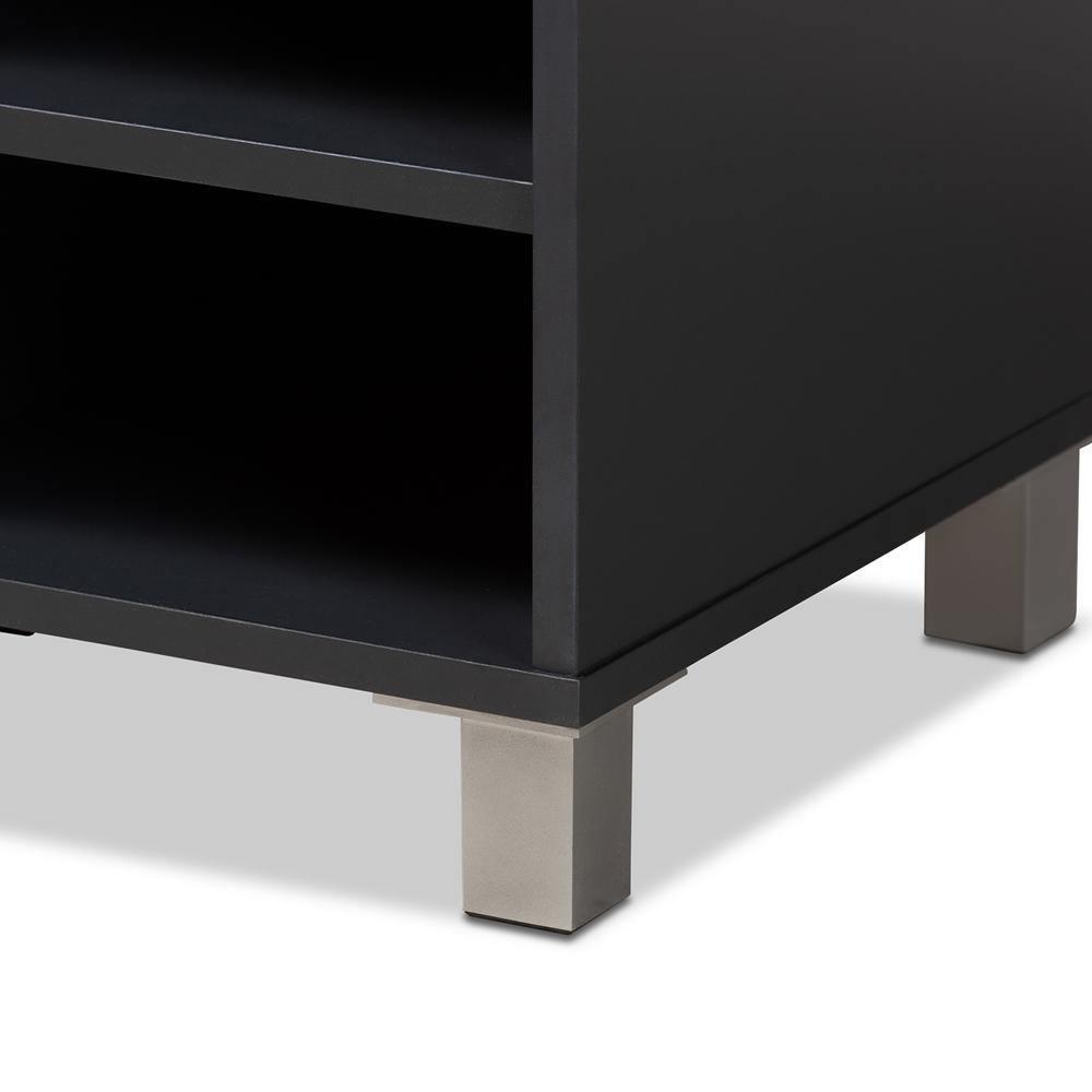 Shirley Modern and Contemporary Dark Grey Finished 2-Door Wood Shoe Storage Cabinet with Open Shelves FredCo