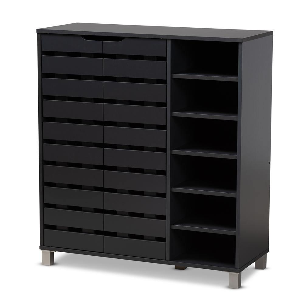 Shirley Modern and Contemporary Dark Grey Finished 2-Door Wood Shoe Storage Cabinet with Open Shelves FredCo