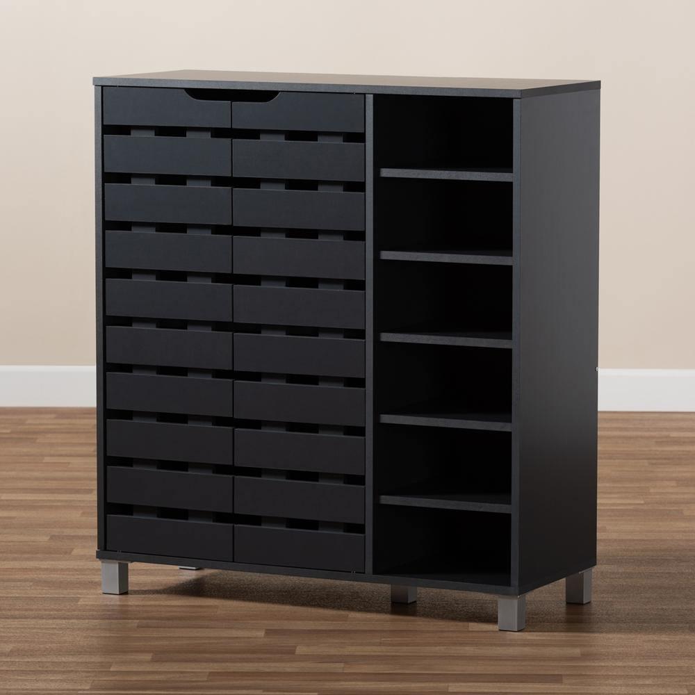 Shirley Modern and Contemporary Dark Grey Finished 2-Door Wood Shoe Storage Cabinet with Open Shelves FredCo