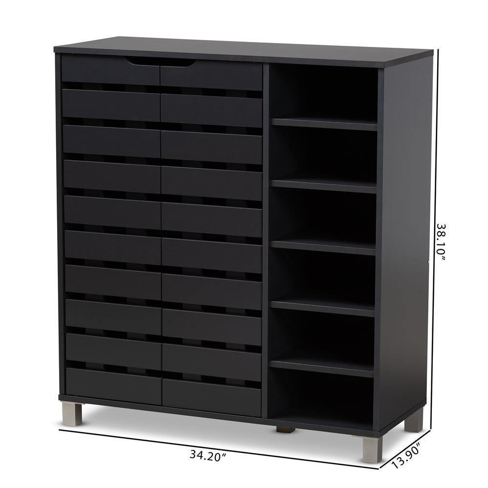 Shirley Modern and Contemporary Dark Grey Finished 2-Door Wood Shoe Storage Cabinet with Open Shelves FredCo