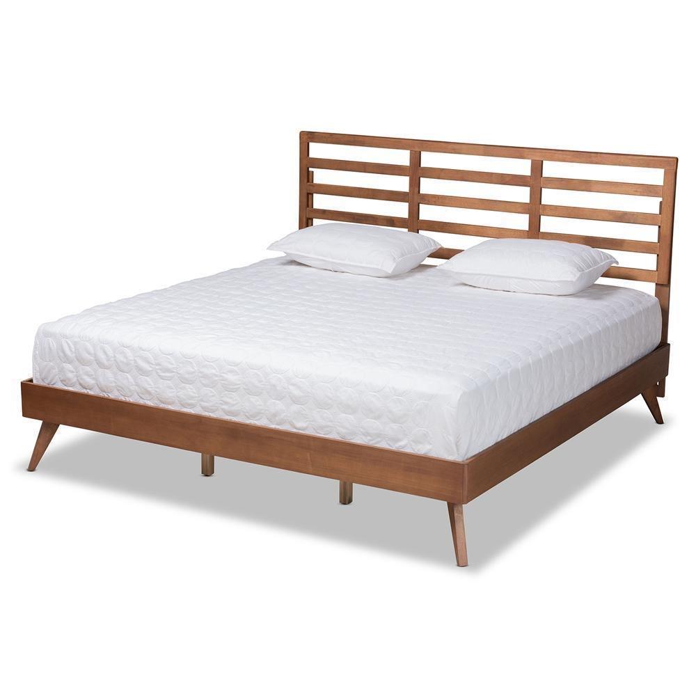 Shiro Mid-Century Modern Ash Walnut Finished Wood King Size Platform Bed FredCo