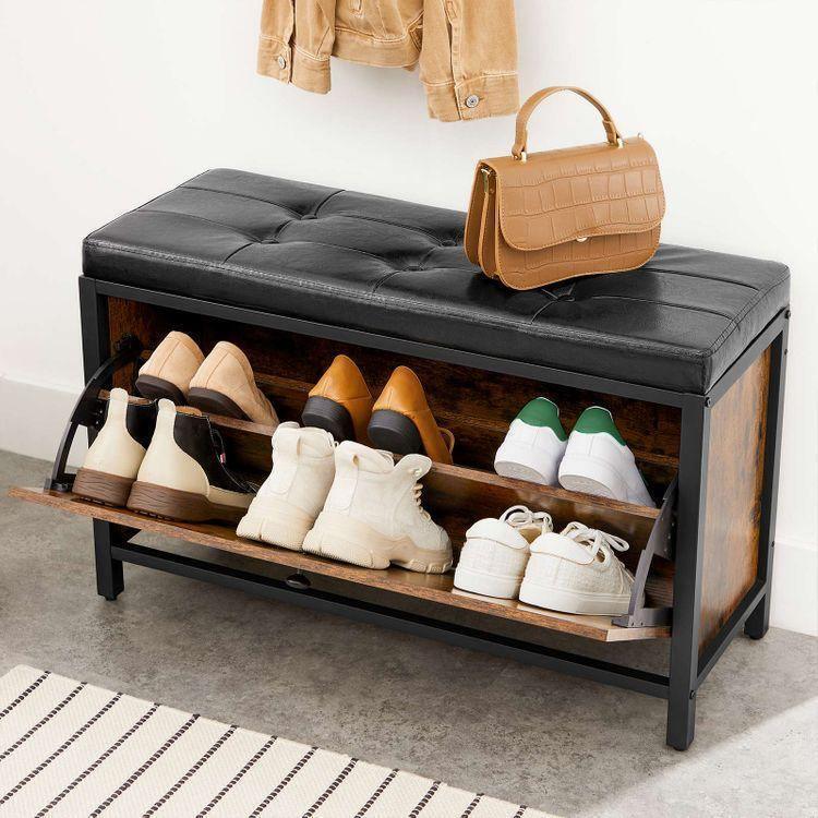 Shoe Bench Rustic Brown and Black FredCo
