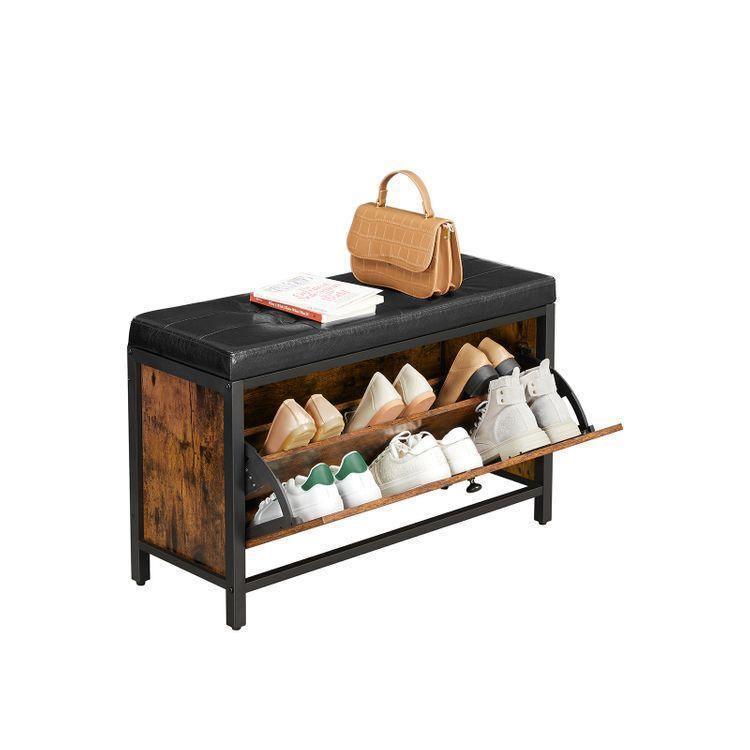 Shoe Bench Rustic Brown and Black FredCo