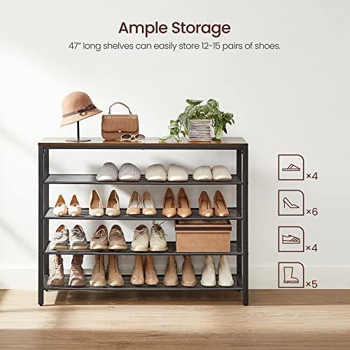 Shoe Organizer with 4 Mesh Shelves Rustic Brown FredCo