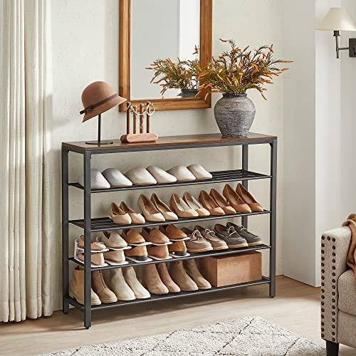 Shoe Organizer with 4 Mesh Shelves Rustic Brown FredCo