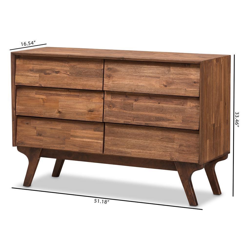 Sierra Mid-Century Modern Brown Wood 6-Drawer Dresser FredCo