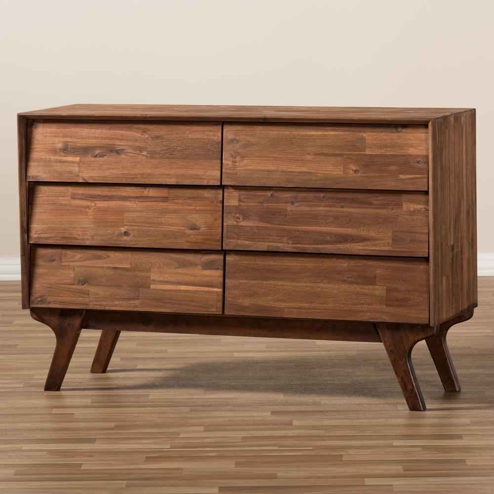 Sierra Mid-Century Modern Brown Wood 6-Drawer Dresser FredCo