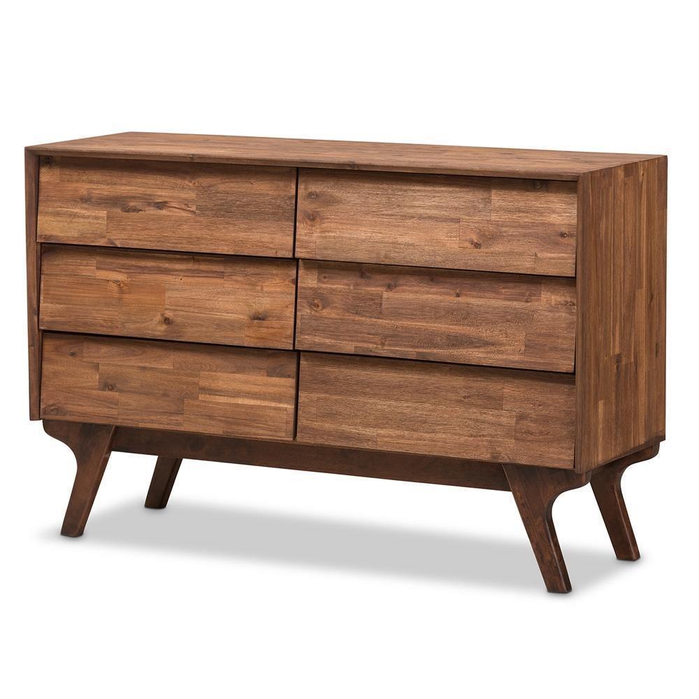 Sierra Mid-Century Modern Brown Wood 6-Drawer Dresser FredCo