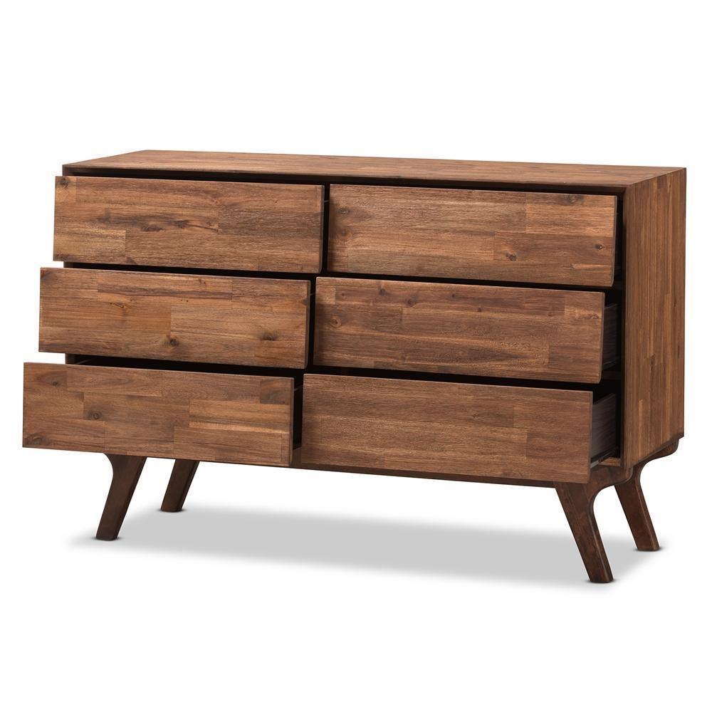 Sierra Mid-Century Modern Brown Wood 6-Drawer Dresser FredCo