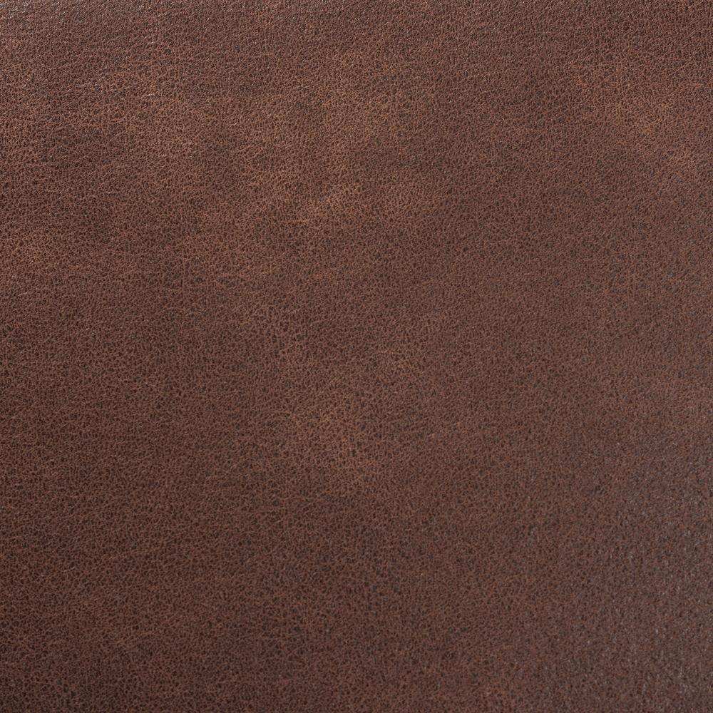 Sigrid Mid-Century Modern Dark Brown Faux Leather Effect Fabric Upholstered Antique Oak Finished Wood Ottoman FredCo