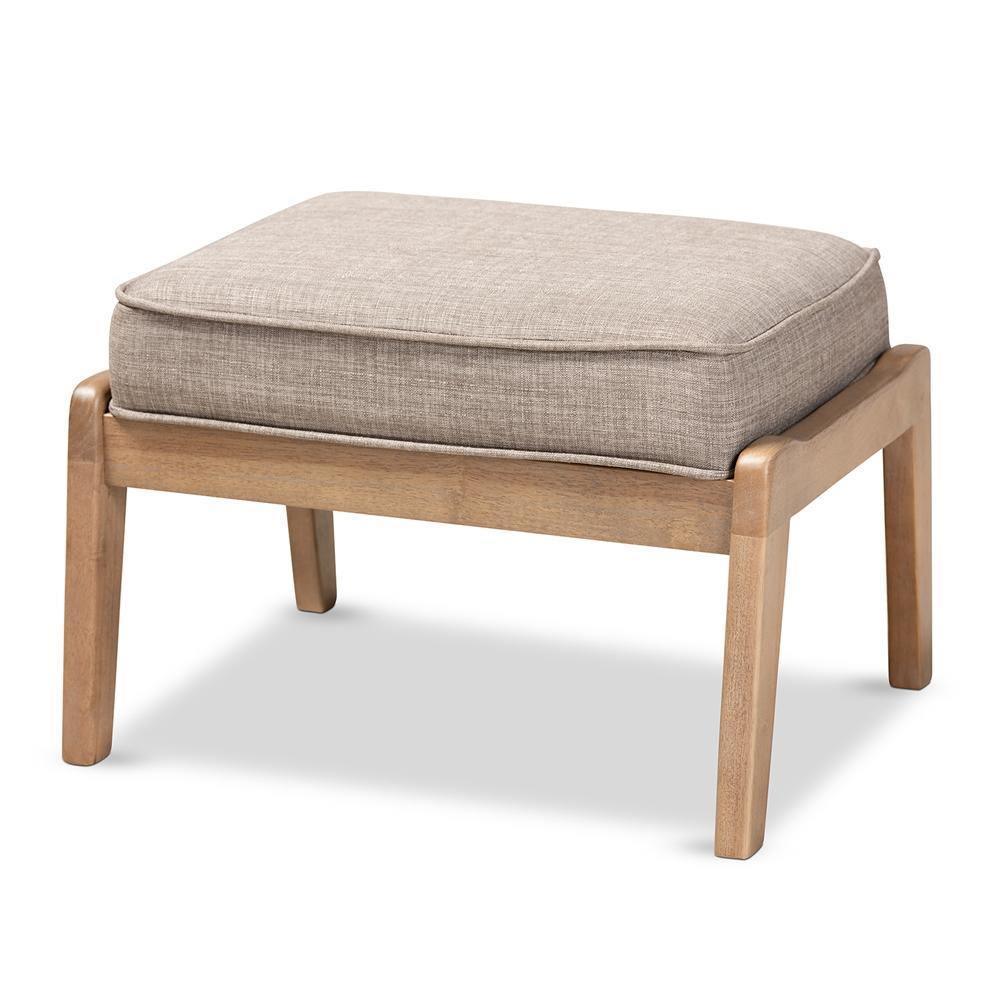 Sigrid Mid-Century Modern Light Grey Fabric Upholstered Antique Oak Finished 2-Piece Wood Armchair and Ottoman Set FredCo