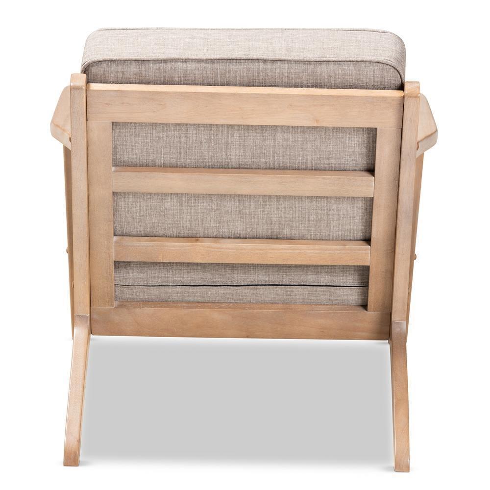Sigrid Mid-Century Modern Light Grey Fabric Upholstered Antique Oak Finished 2-Piece Wood Armchair and Ottoman Set FredCo