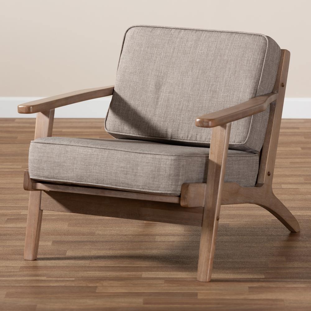 Sigrid Mid-Century Modern Light Grey Fabric Upholstered Antique Oak Finished Wood Armchair FredCo