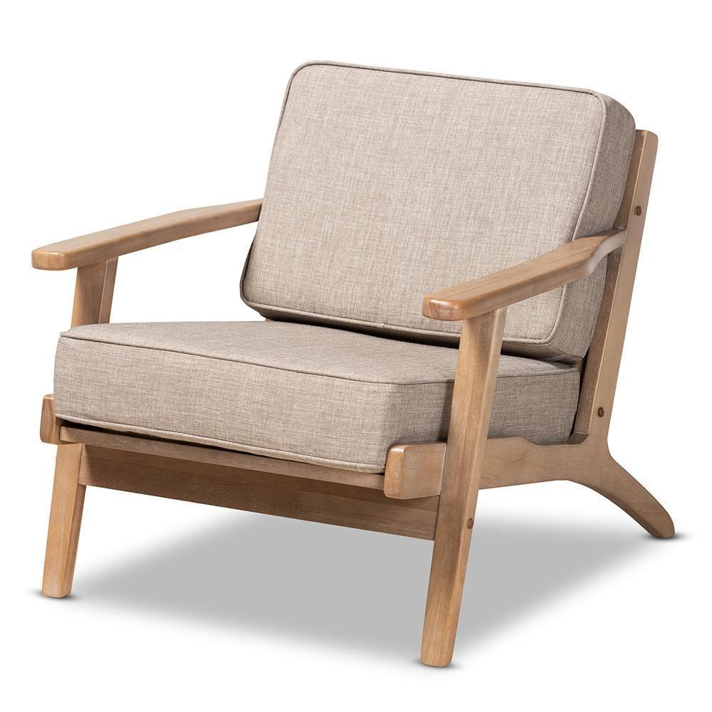 Sigrid Mid-Century Modern Light Grey Fabric Upholstered Antique Oak Finished Wood Armchair FredCo