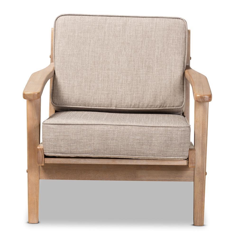 Sigrid Mid-Century Modern Light Grey Fabric Upholstered Antique Oak Finished Wood Armchair FredCo