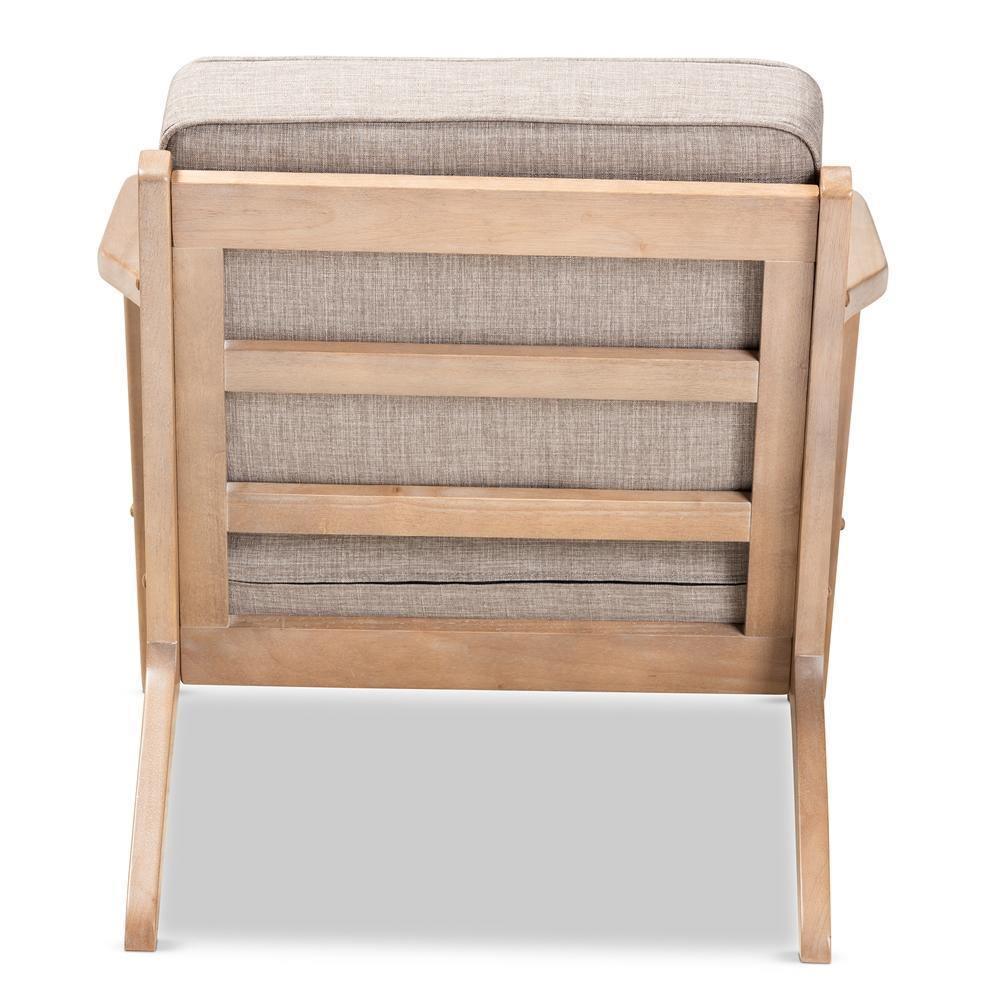 Sigrid Mid-Century Modern Light Grey Fabric Upholstered Antique Oak Finished Wood Armchair FredCo