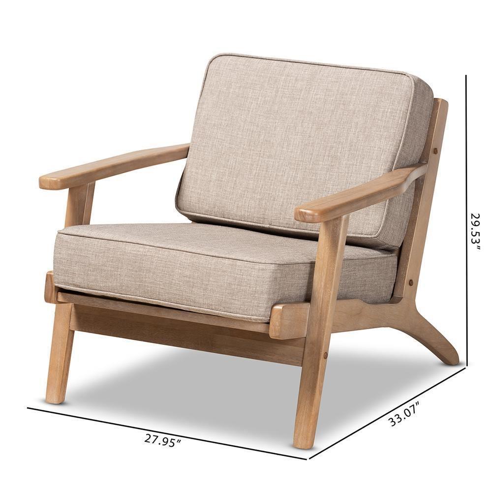 Sigrid Mid-Century Modern Light Grey Fabric Upholstered Antique Oak Finished Wood Armchair FredCo