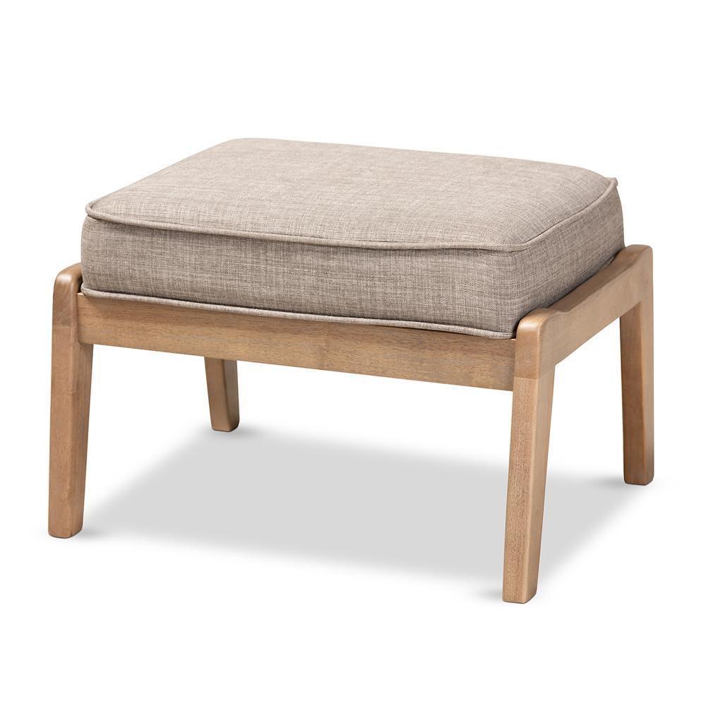 Sigrid Mid-Century Modern Light Grey Fabric Upholstered Antique Oak Finished Wood Ottoman FredCo