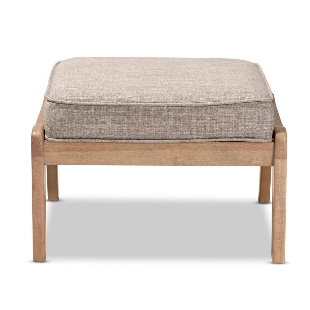 Sigrid Mid-Century Modern Light Grey Fabric Upholstered Antique Oak Finished Wood Ottoman FredCo