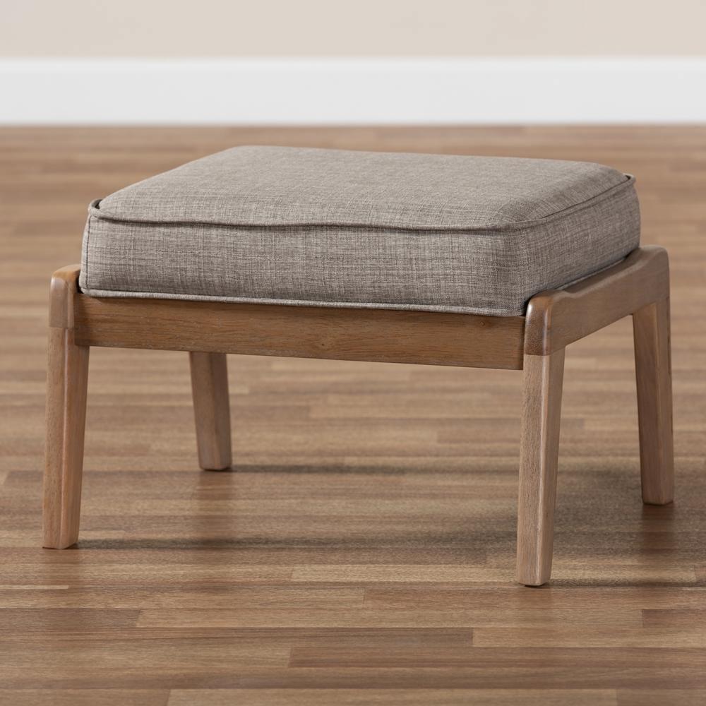 Sigrid Mid-Century Modern Light Grey Fabric Upholstered Antique Oak Finished Wood Ottoman FredCo