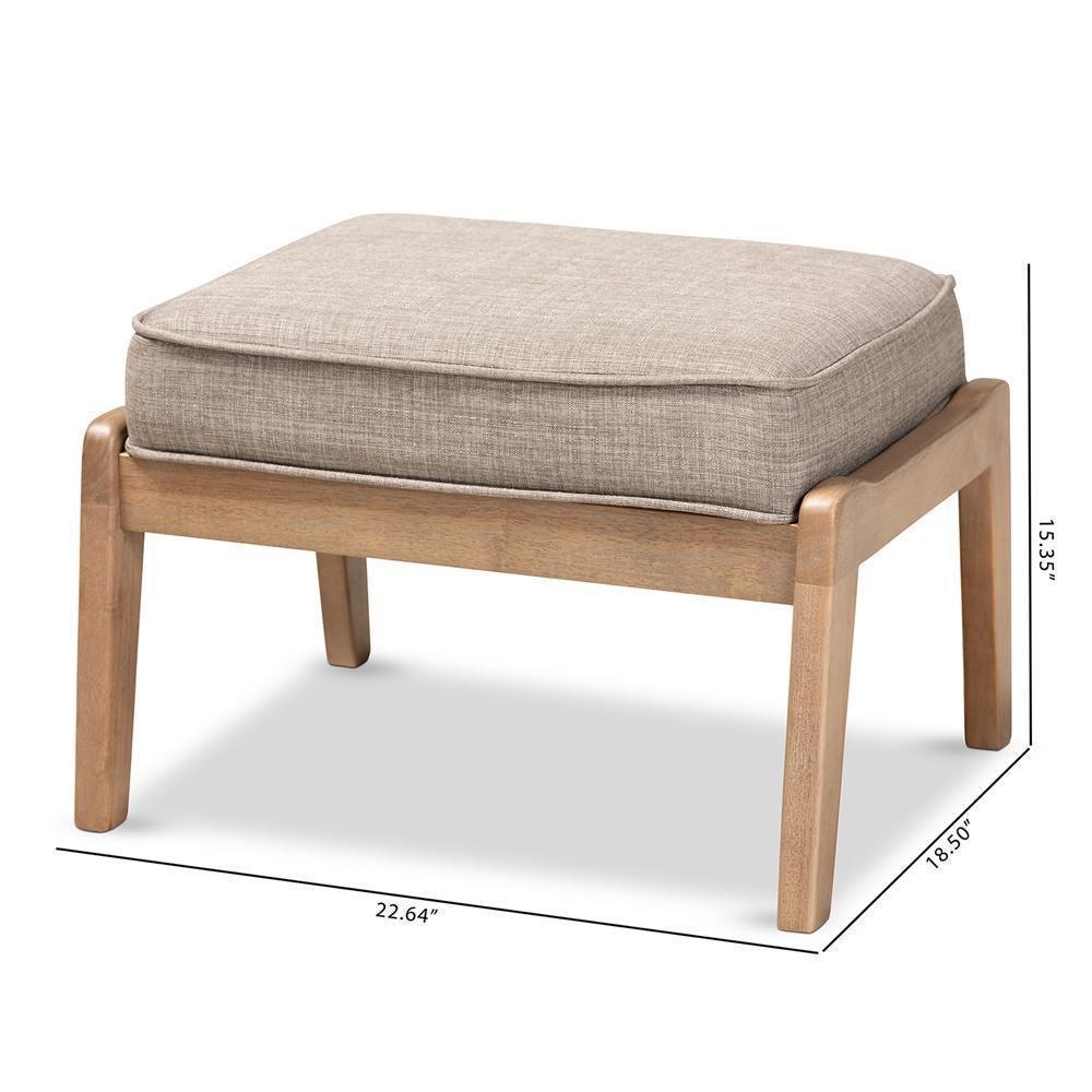 Sigrid Mid-Century Modern Light Grey Fabric Upholstered Antique Oak Finished Wood Ottoman FredCo