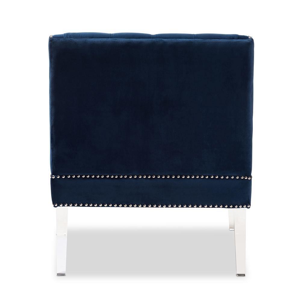 Silvana Modern and Contemporary Navy Velvet Fabric Upholstered Lounge Chair with Acrylic Legs FredCo