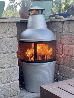 Silver Chiminea 18" Diameter, 40" Height Outdoor Fire Pit with Fire Poker, Silver/Black FredCo