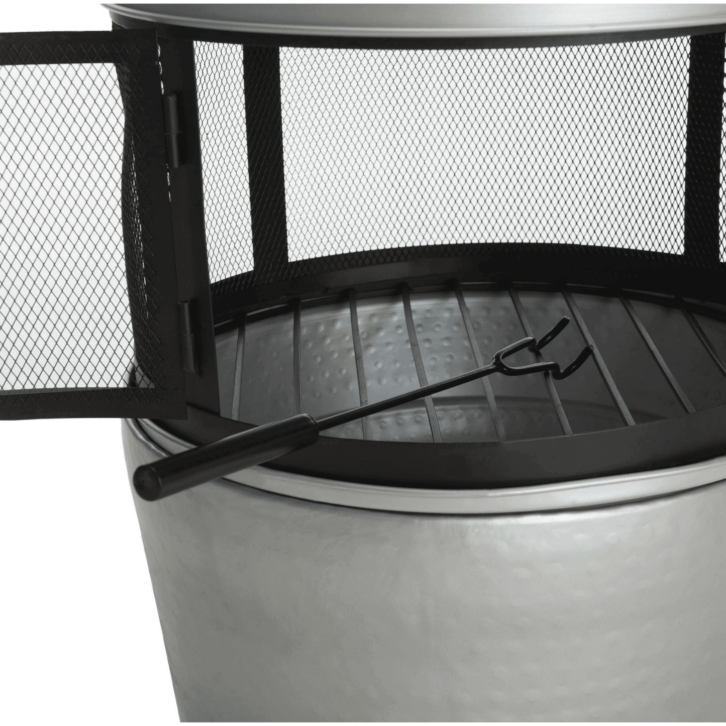 Silver Chiminea 18" Diameter, 40" Height Outdoor Fire Pit with Fire Poker, Silver/Black FredCo