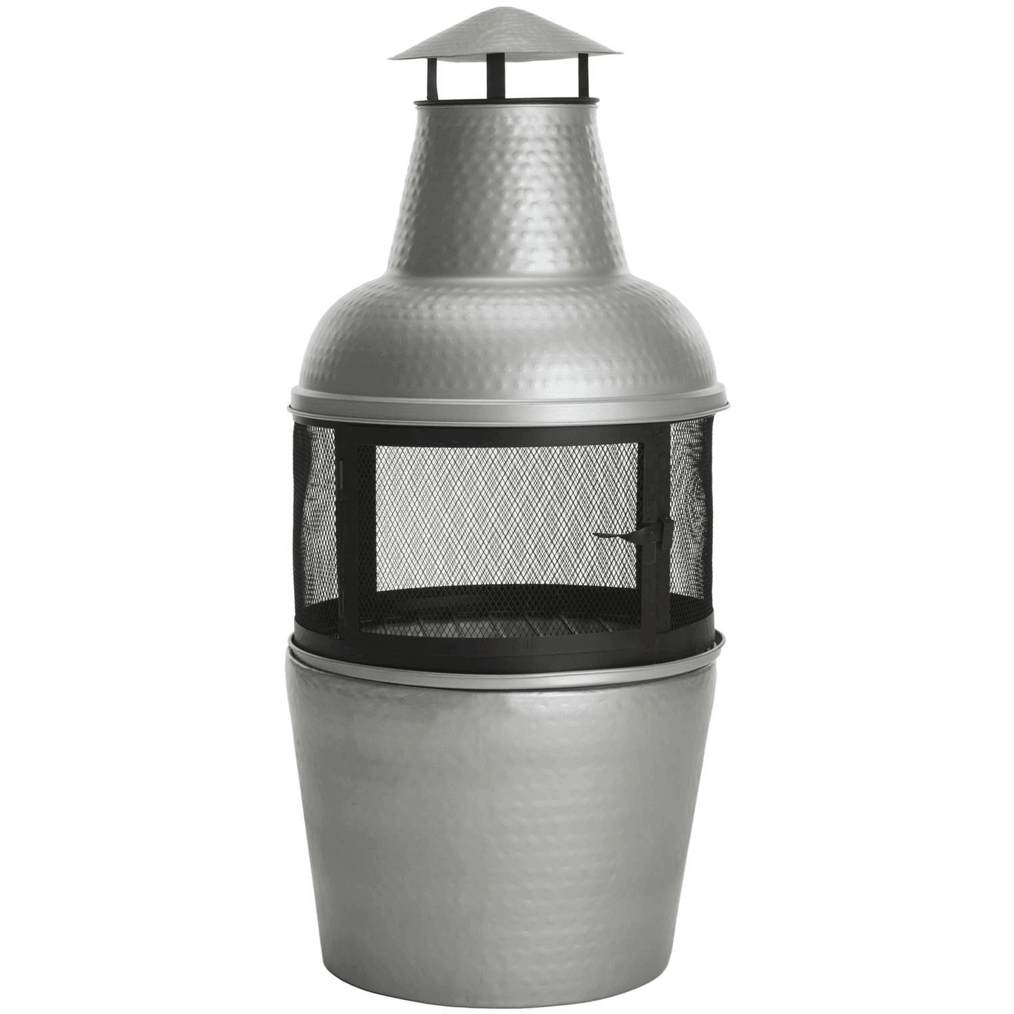 Silver Chiminea 18" Diameter, 40" Height Outdoor Fire Pit with Fire Poker, Silver/Black FredCo