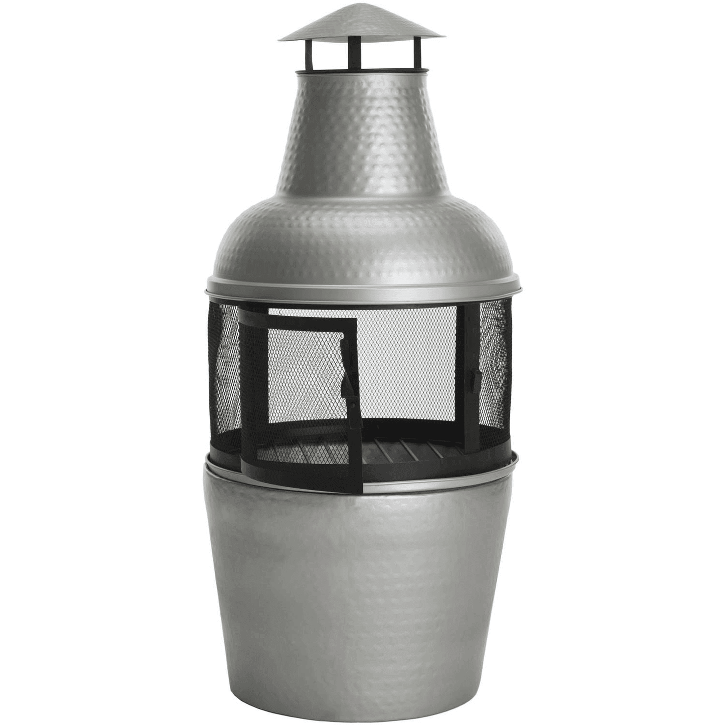Silver Chiminea 18" Diameter, 40" Height Outdoor Fire Pit with Fire Poker, Silver/Black FredCo