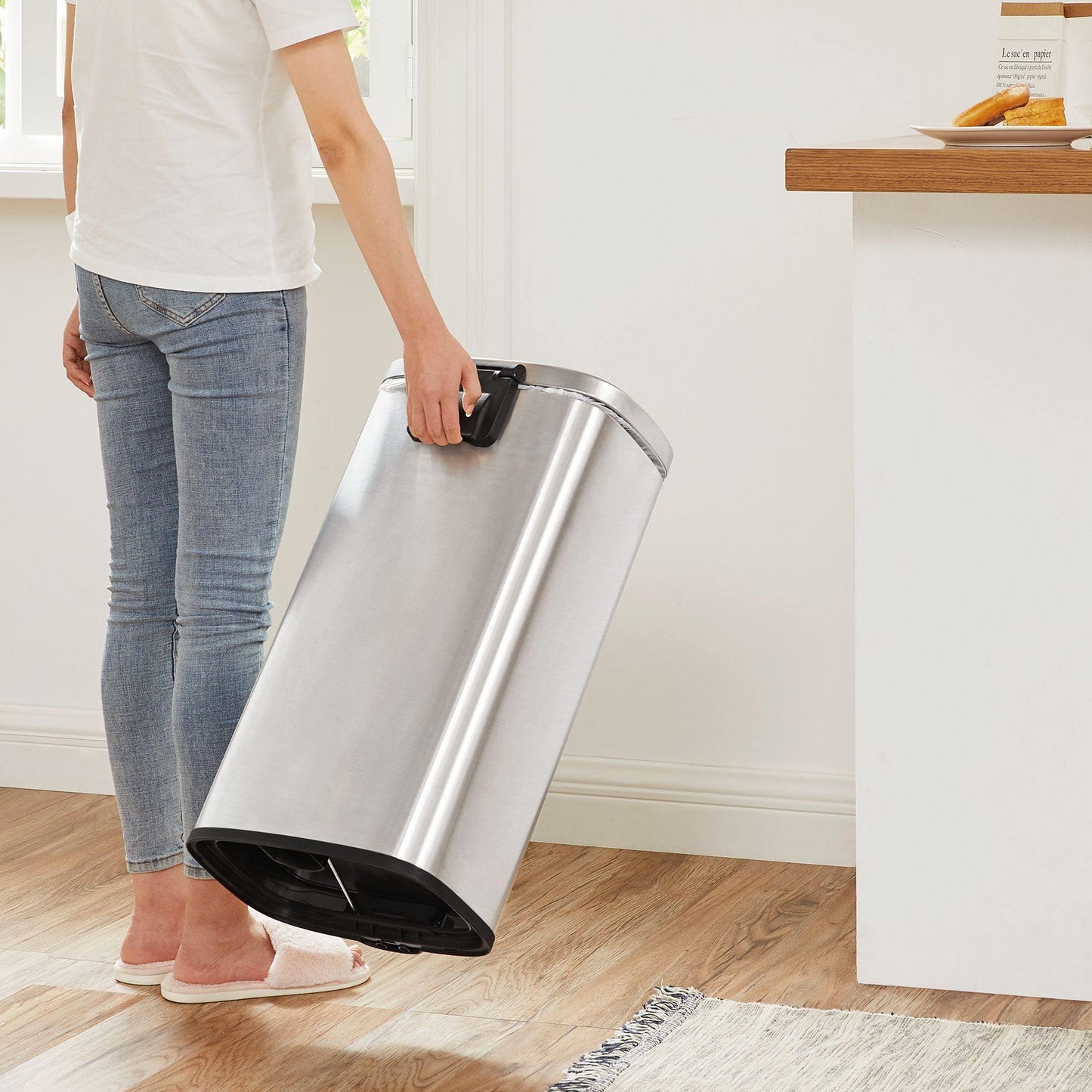 Silver Step-Open Trash Can with Plastic Inner Bucket FredCo