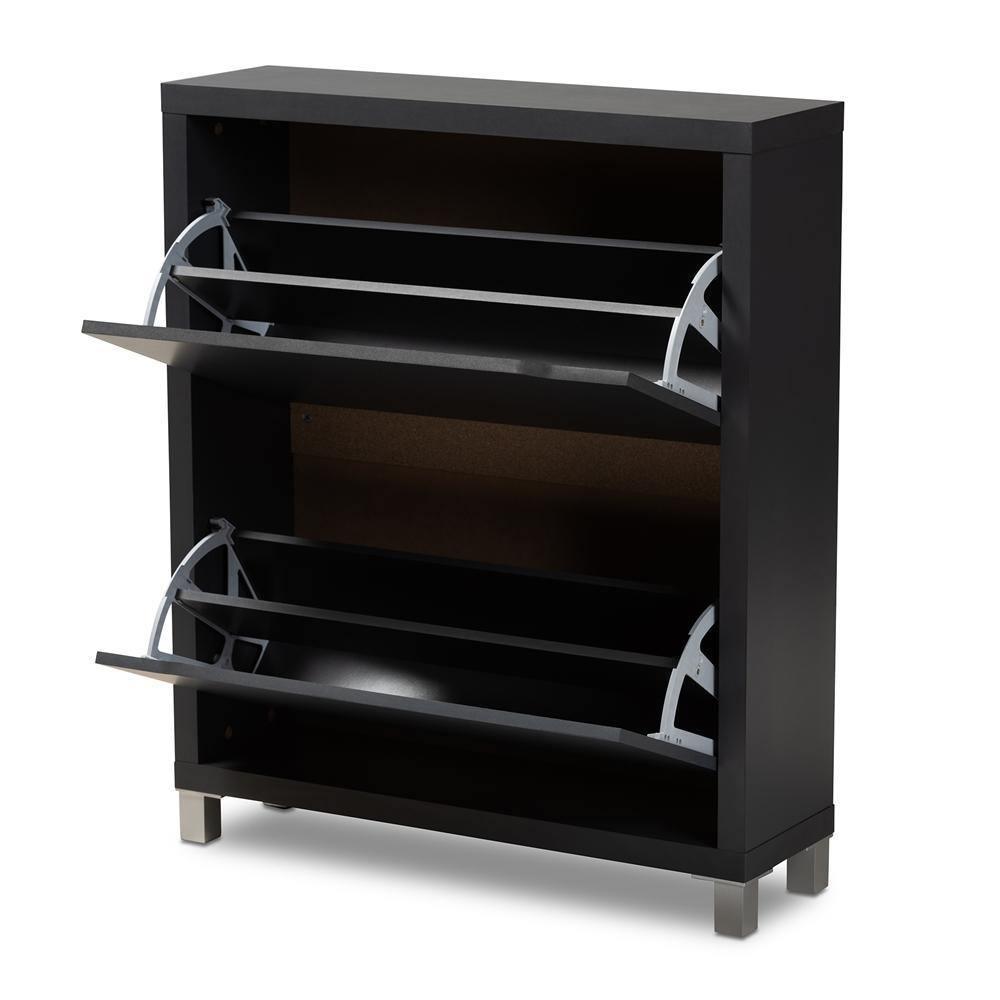 Simms Modern and contemporary Dark Grey Finished Wood Shoe Storage Cabinet with 4 Fold-Out Racks FredCo