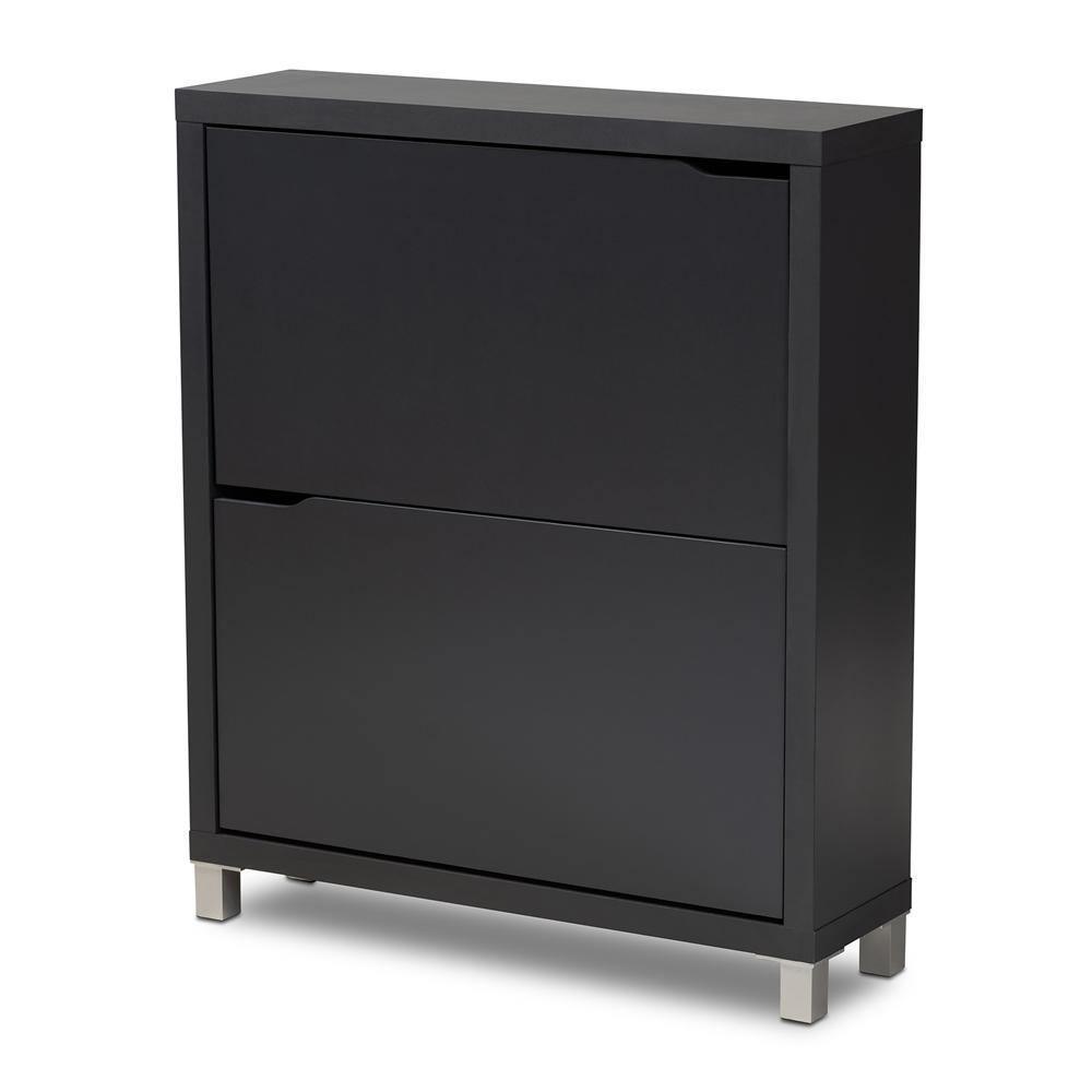 Simms Modern and contemporary Dark Grey Finished Wood Shoe Storage Cabinet with 4 Fold-Out Racks FredCo