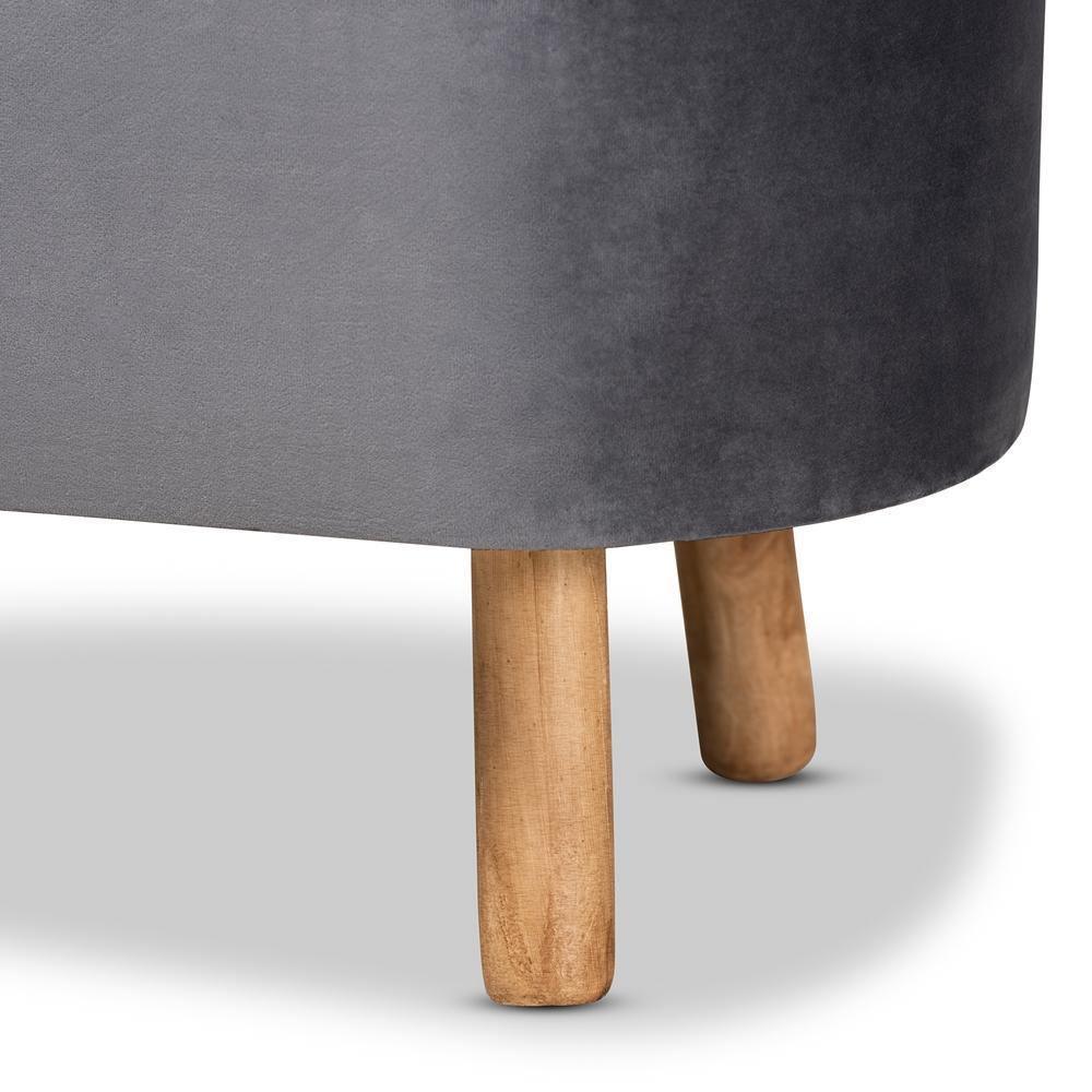Simone Mid-Century Modern Grey Velvet Fabric Upholstered Wood Ottoman FredCo