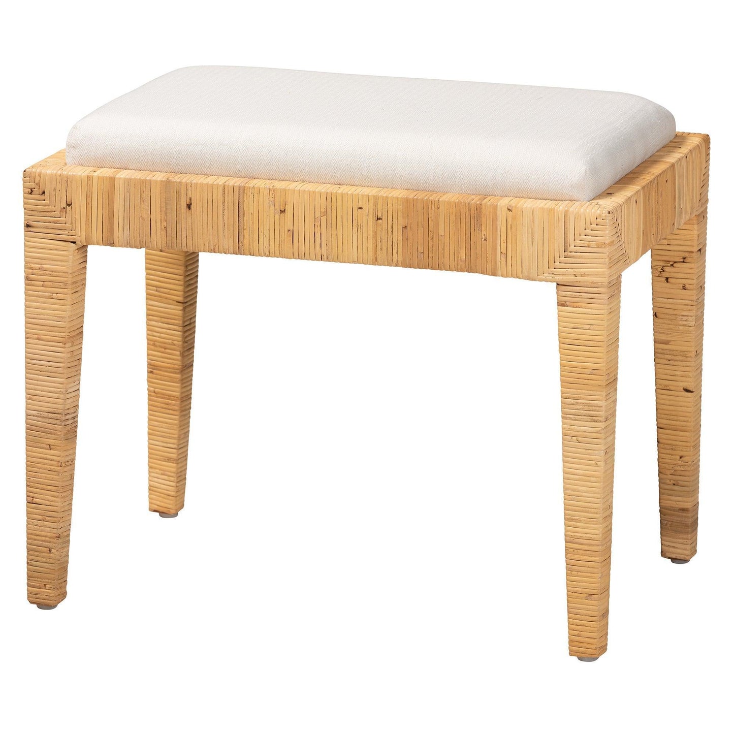 Sofia Modern Bohemian Natural Brown Rattan and Mahogany Wood Ottoman FredCo