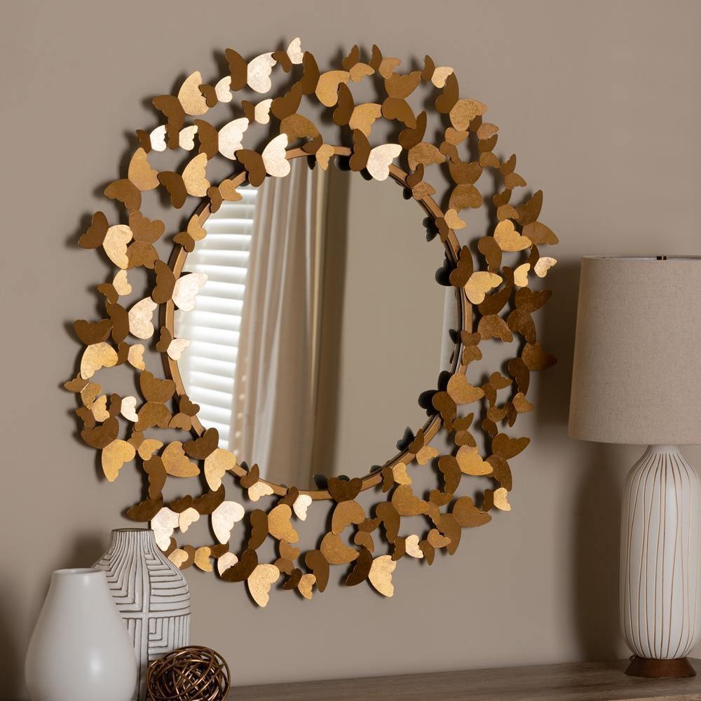 Soleil Modern and Contemporary Antique Gold Finished Butterfly Accent Wall Mirror FredCo