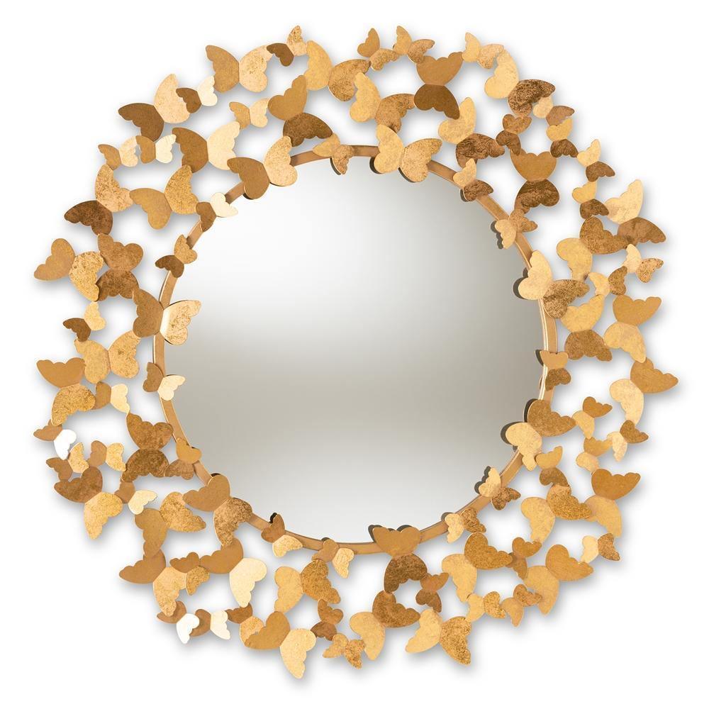 Soleil Modern and Contemporary Antique Gold Finished Butterfly Accent Wall Mirror FredCo