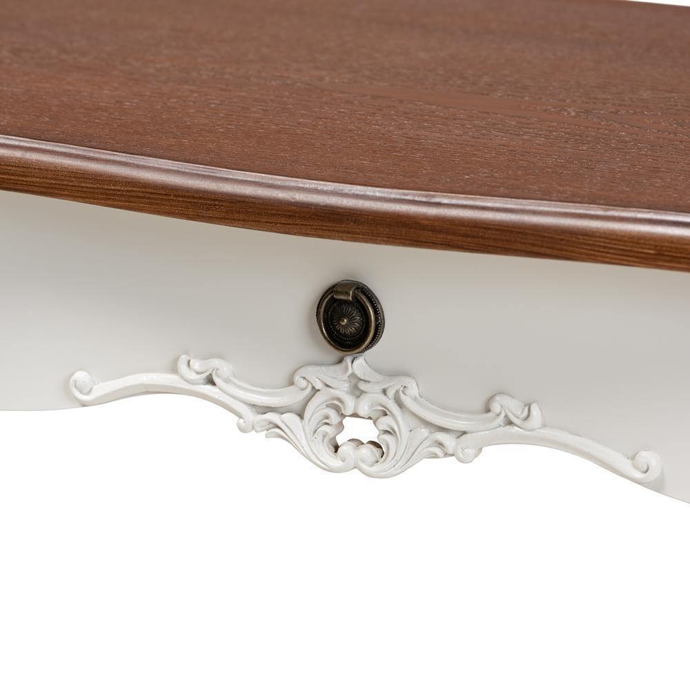 Sophie Classic Traditional French Country White and Brown Finished Large 3-Drawer Wood Console Table FredCo