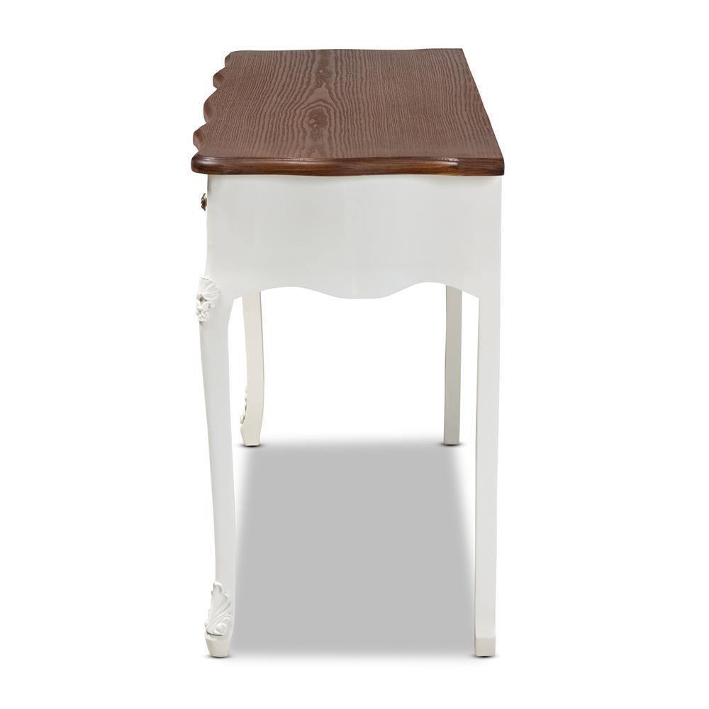 Sophie Classic Traditional French Country White and Brown Finished Large 3-Drawer Wood Console Table FredCo
