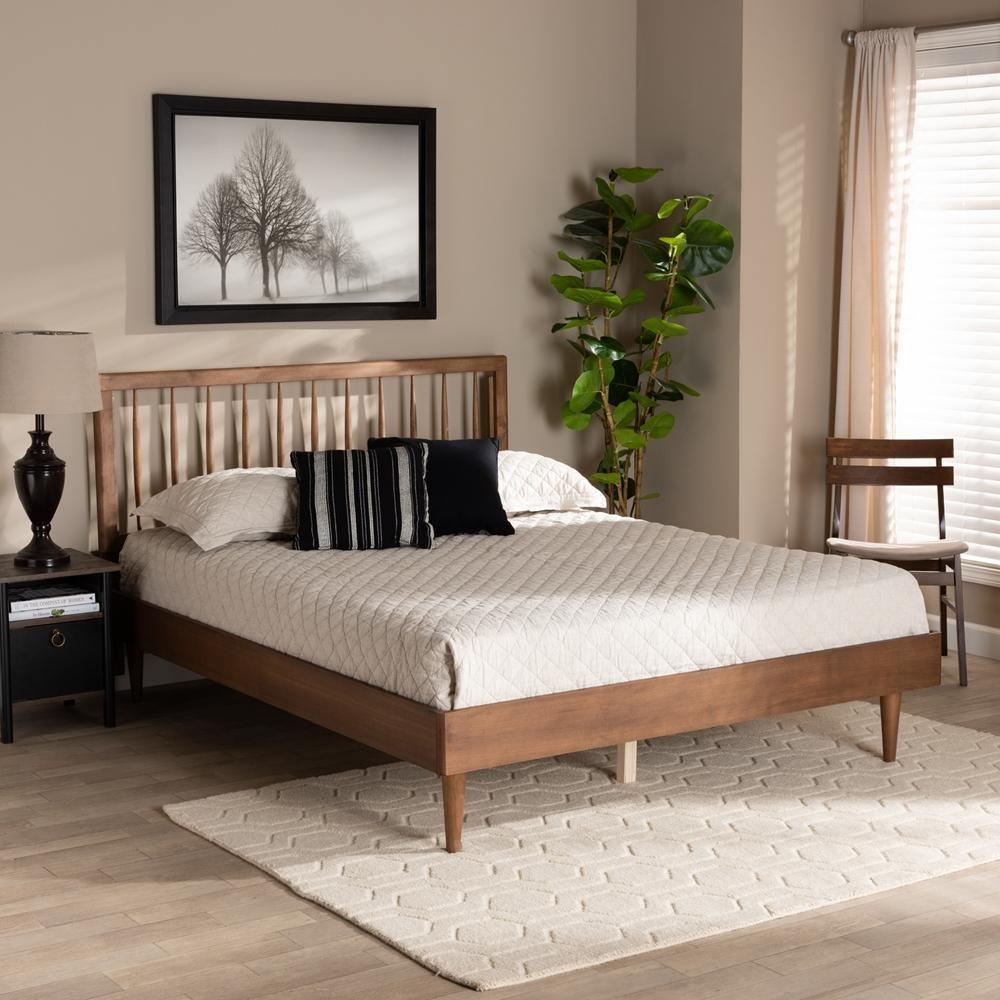 Sora Mid-Century Modern Ash Walnut Finished Wood Full Size Platform Bed FredCo