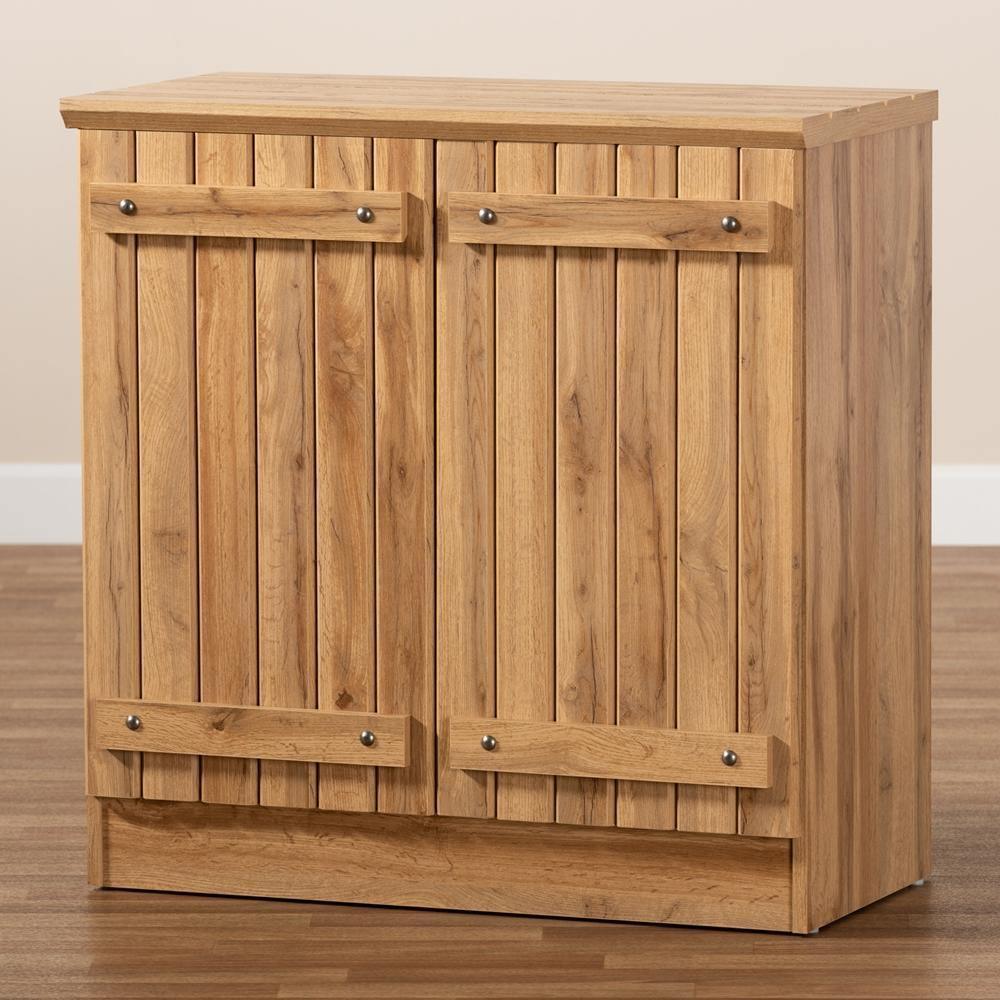Sorina Modern and Contemporary Farmhouse Natural Oak Brown Finished Wood 2-Door Shoe Cabinet FredCo