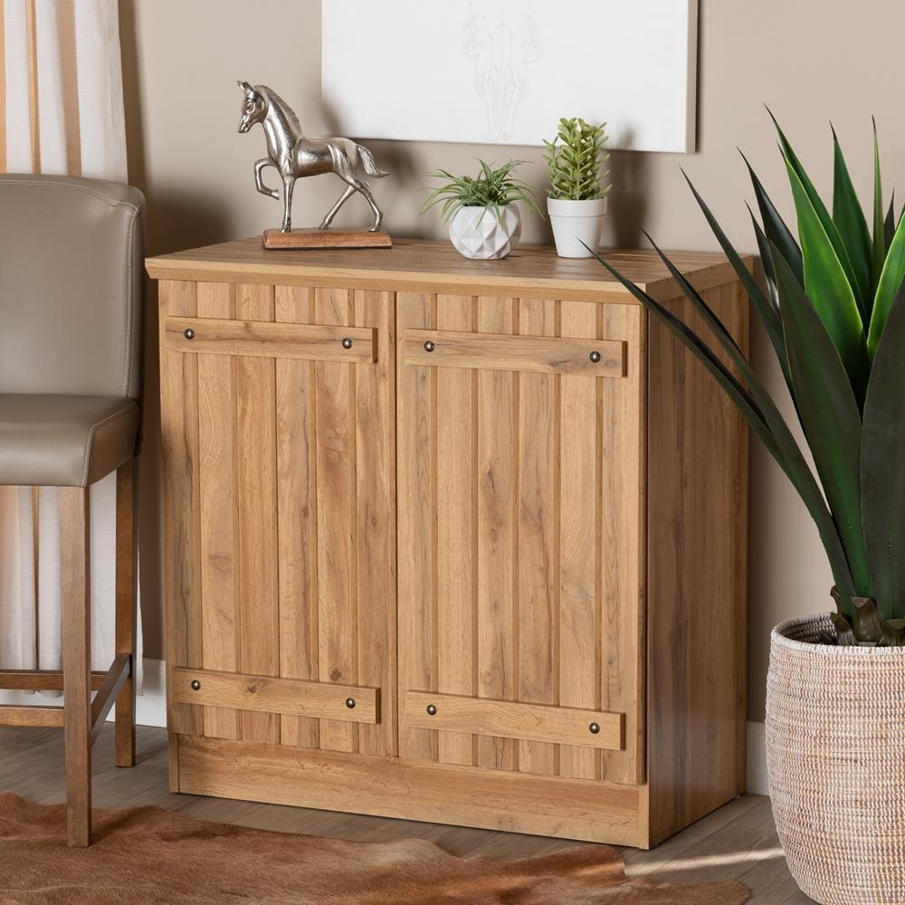 Sorina Modern and Contemporary Farmhouse Natural Oak Brown Finished Wood 2-Door Shoe Cabinet FredCo