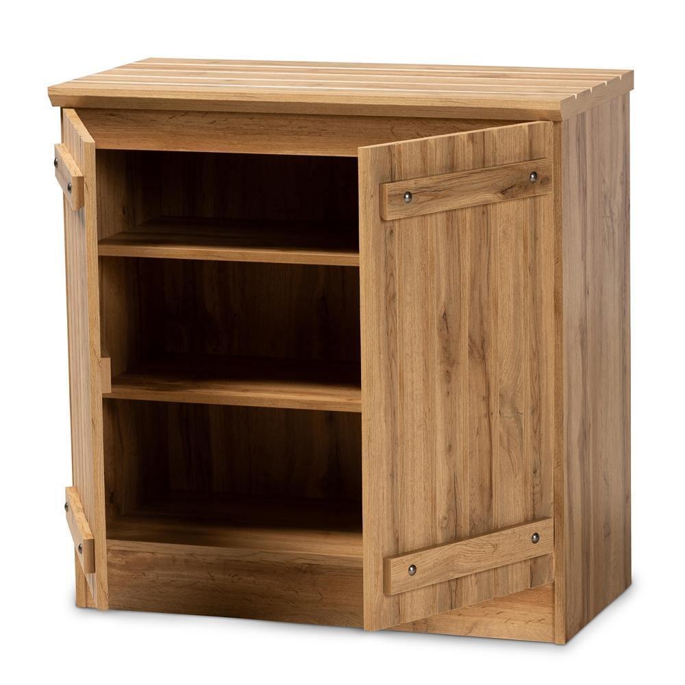 Sorina Modern and Contemporary Farmhouse Natural Oak Brown Finished Wood 2-Door Shoe Cabinet FredCo