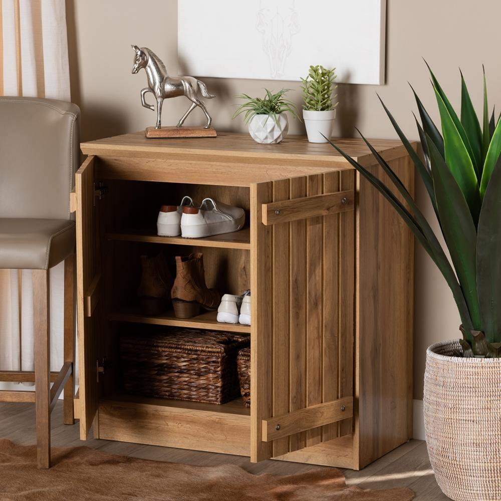 Sorina Modern and Contemporary Farmhouse Natural Oak Brown Finished Wood 2-Door Shoe Cabinet FredCo