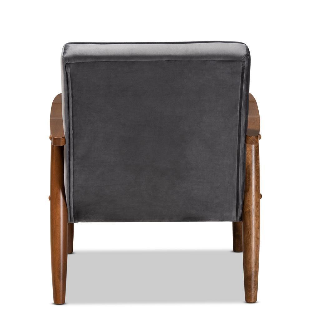 Sorrento Mid-century Modern Grey Velvet Fabric Upholstered Walnut Finished Wooden Lounge Chair FredCo