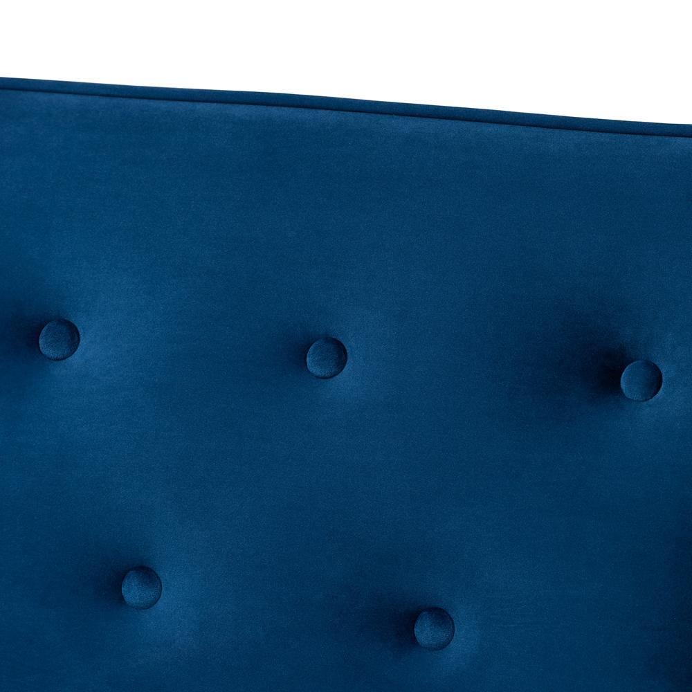Sorrento Mid-century Modern Navy Blue Velvet Fabric Upholstered Walnut Finished Wooden 3-seater Sofa FredCo
